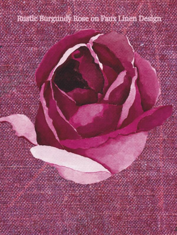 Rustic Burgundy Rose on Faux Linen Design